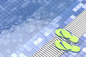 Flip flops by the swimming pool, 3D illustration