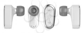 Front, side and back view of wireless in-ear earphones