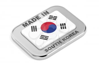 Made in South Korea, silver badge on white background