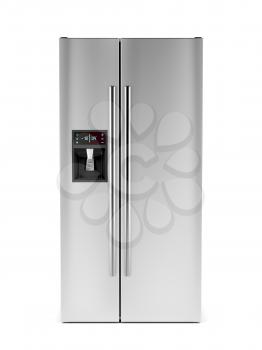 Side-by-side refrigerator with ice and water dispenser on white background