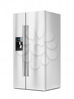Big refrigerator with ice and water dispenser on white background