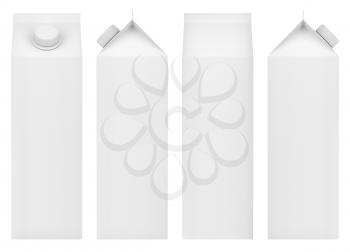 Blank packaging for milk, juice or other beverages. Front, back and side view.