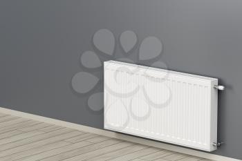 White heating radiator in the room, 3D illustration