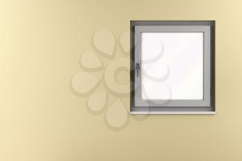 PVC window on a brown wall, 3D illustration 