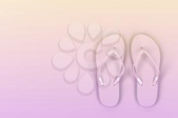 A pair of flip-flops on yellow-pink background, top view