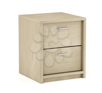 Wooden nightstand with two drawers on white background