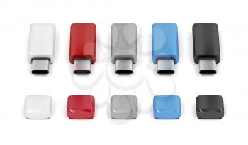 Five usb-c flash sticks with different colors