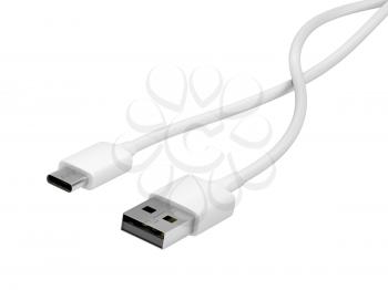 USB-A and USB-C cables, isolated on white background