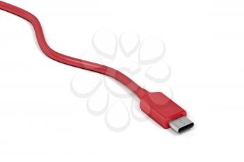 Red USB-C cable on white background