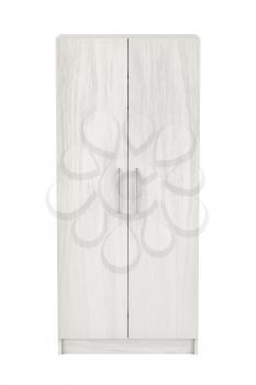 Front view of white wooden wardrobe on white background 