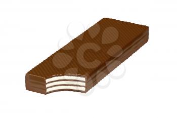 Bitten chocolate wafer, isolated on white background 