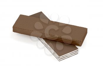 Two types of chocolate wafers on white background
