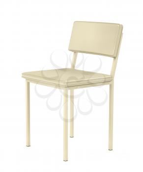 Beige colored chair made from metal and leather on white background