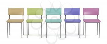 Front view of colorful chairs in a row