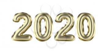 Happy new year 2020. Concept image with golden balloons, front view.