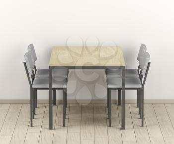 Modern dining table and chairs in the room