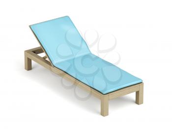 Wooden sun lounger with mattress on white background