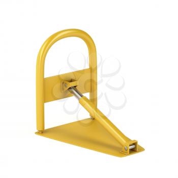 Yellow foldable parking lock on white background