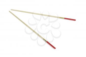 Pair of wooden chopsticks on white background