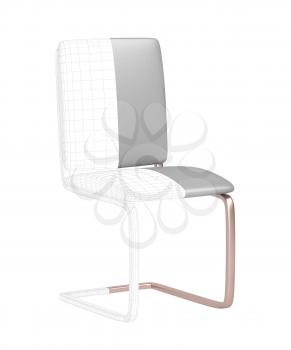 3D render of modern chair with visible wire-frame