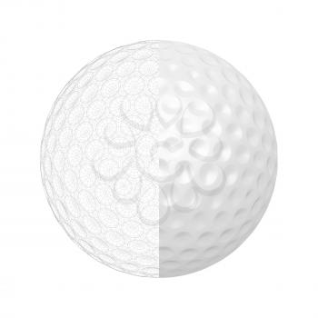 3D render of golf ball with visible wire-frame