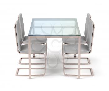 Dining table and four chairs on white background