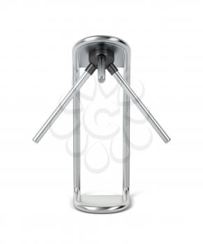 Front view of silver turnstile on white background