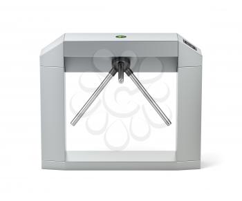 Side view of electronic turnstile on white background

