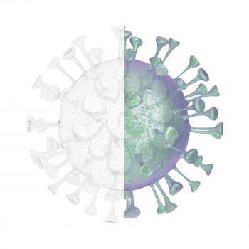 3D render of virus with visible wire-frame