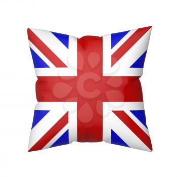 Pillow with the flag of the United Kingdom, isolated on white background