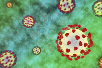 Concept image with many viruses for the pandemic of coronavirus disease 2019 (covid-19)