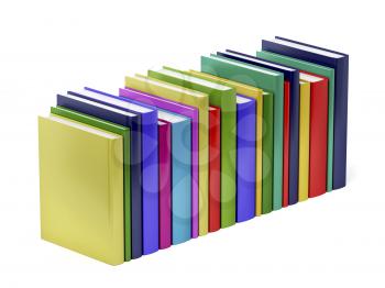 Row with different books on white background