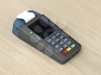 Credit card terminal on wooden desk