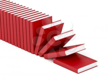 Row with many red books on white background