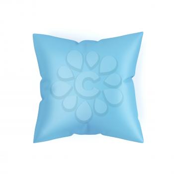 Top view of blue decorative pillow on white background