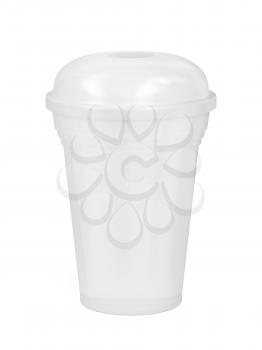 White plastic cup for smoothie or frappe on white background