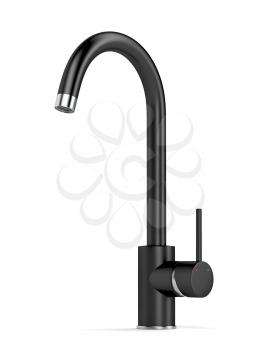 Black kitchen faucet on white background