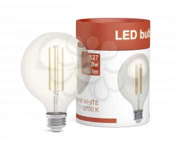 LED bulb with packaging box on white background