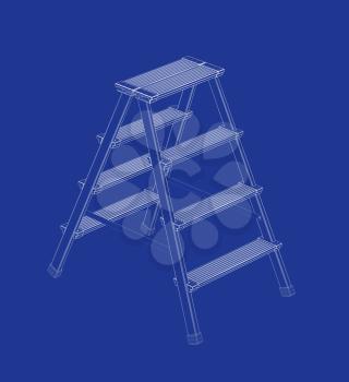 3d wire-frame model of ladder on blue background