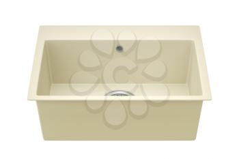 Beige composite sink isolated on white background, front view