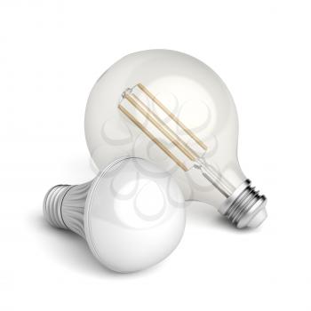 Two different LED light bulbs on white background