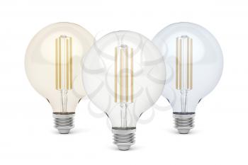 Three LED light bulbs with different light color temperature
