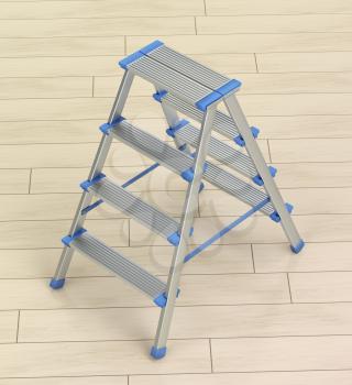 Small aluminum ladder on wooden floor