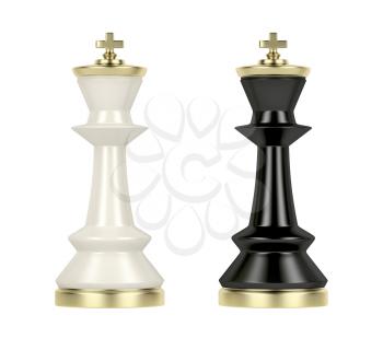 White and black chess kings isolated on white background, front view