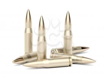 Many rifle bullets on white background