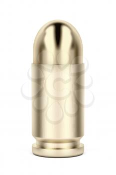 Pistol bullet on white background, front view