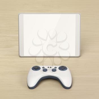 Tablet with empty screen and wireless gaming controller