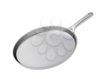Stainless steel frying pan, isolated on white background