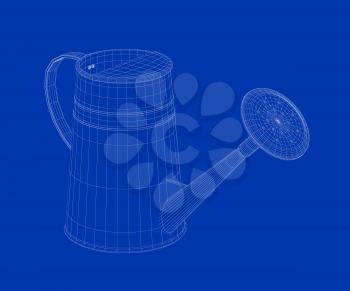 3d wire-frame model of watering can