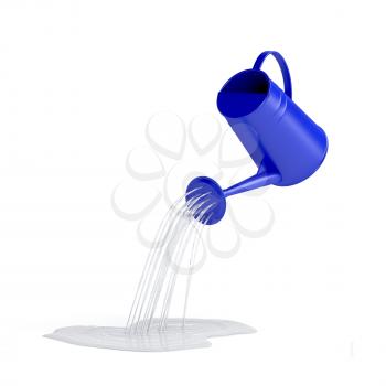 Pouring water with watering can on white background